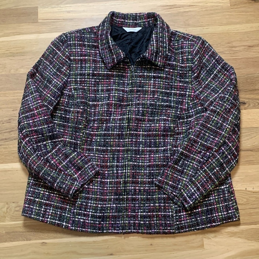 CJ Banks Multi Colored Tweed Zip-Up Collared Jacket Women’s 1X